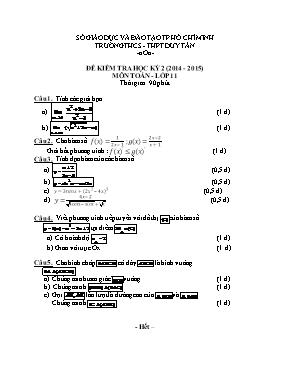 Đề kiểm tra học kỳ 2 môn Toán - Lớp 11 - Trường thcs - thpt Duy Tân